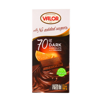 Dark chocolate 70% with orange without sugar and gluten 100 g Valor