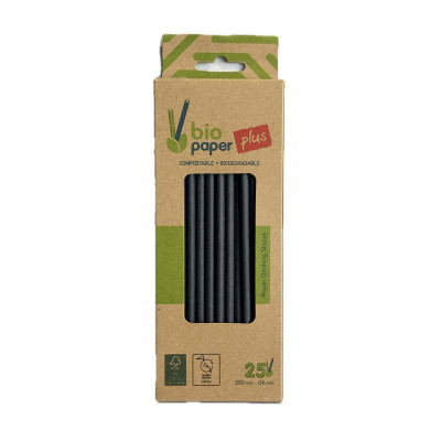 Paper straws black 200x6mm 25pcs Micropack