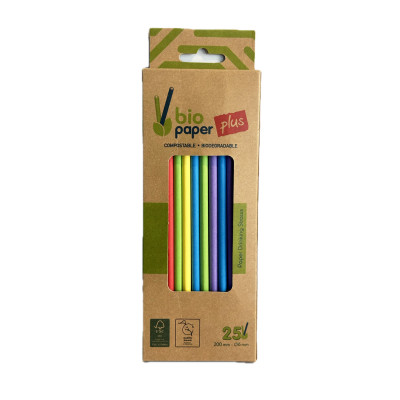 Paper straws mix colors 200x6mm 25pcs Micropack